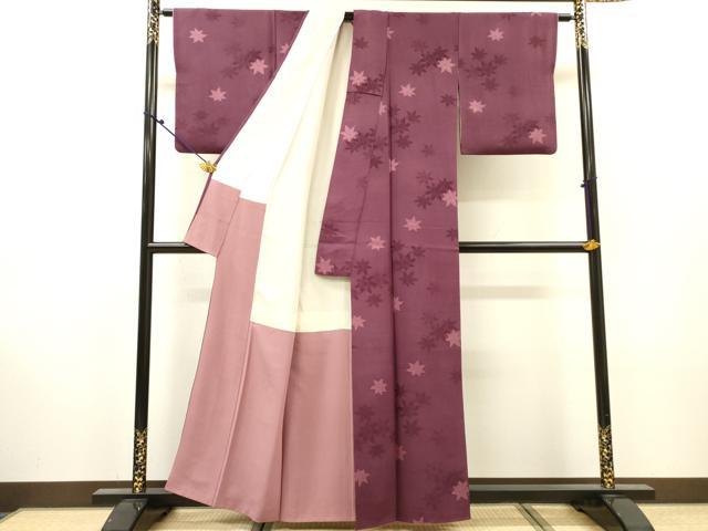 平和屋着物▼上質な小紋　地紋起こし　楓　正絹　逸品　DABJ7446fe