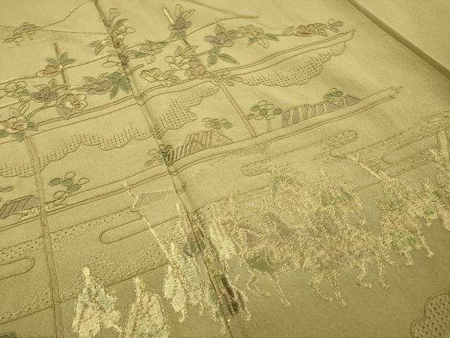 平和屋着物▼中国三大刺繍　スワトウ刺繍　汕頭刺繍　総刺繍　訪問着　人物風景　金糸　正絹　逸品　DABJ7449fe