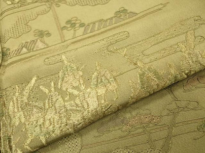 平和屋着物▼中国三大刺繍　スワトウ刺繍　汕頭刺繍　総刺繍　訪問着　人物風景　金糸　正絹　逸品　DABJ7449fe