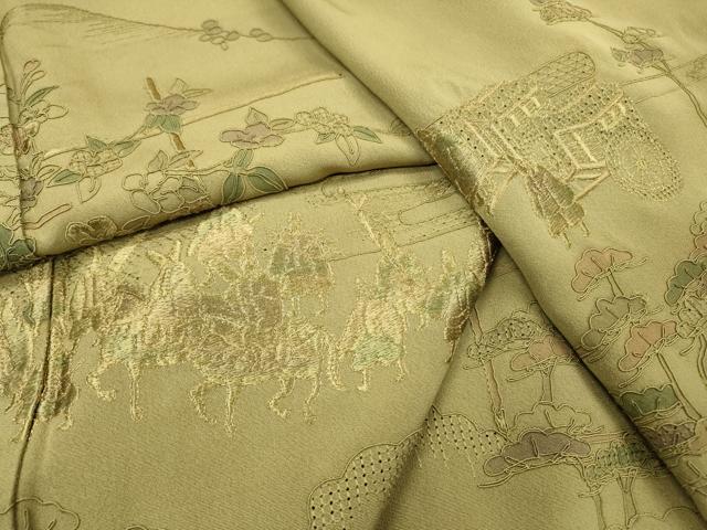 平和屋着物▼中国三大刺繍　スワトウ刺繍　汕頭刺繍　総刺繍　訪問着　人物風景　金糸　正絹　逸品　DABJ7449fe