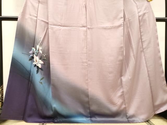 平和屋着物▼訪問着　手描き　枝花　暈し染　正絹　逸品　DABJ7451fe