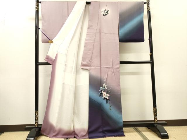 平和屋着物▼訪問着　手描き　枝花　暈し染　正絹　逸品　DABJ7451fe