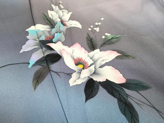平和屋着物▼訪問着　手描き　枝花　暈し染　正絹　逸品　DABJ7451fe