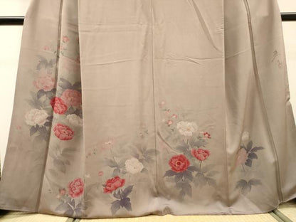 平和屋着物▼巨匠　前田華清　手描き　訪問着　草花　正絹　逸品　DABJ7455fe