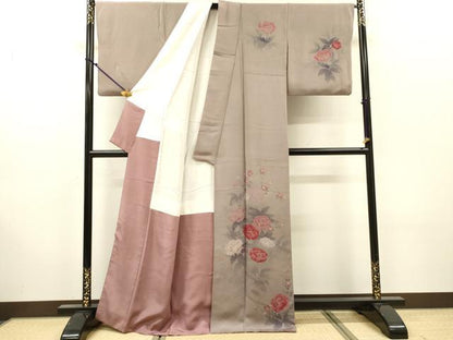 平和屋着物▼巨匠　前田華清　手描き　訪問着　草花　正絹　逸品　DABJ7455fe