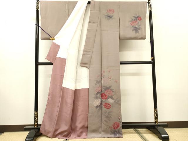 平和屋着物▼巨匠　前田華清　手描き　訪問着　草花　正絹　逸品　DABJ7455fe