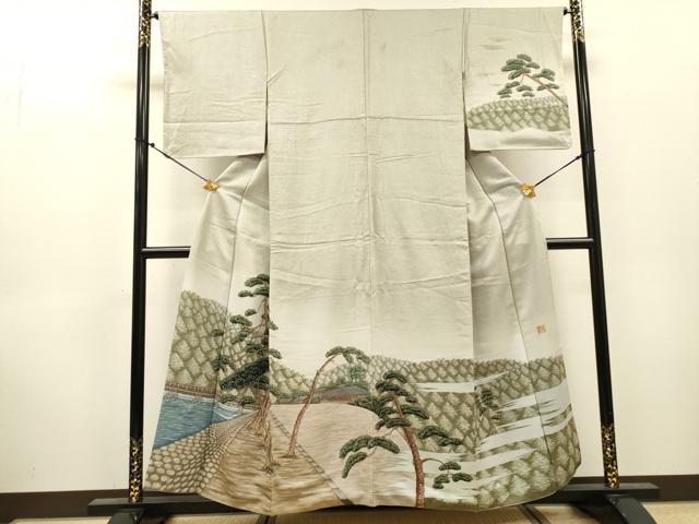 平和屋着物▼訪問着　作家物　渡り橋松文　暈し染　正絹　逸品　DABJ7458fe