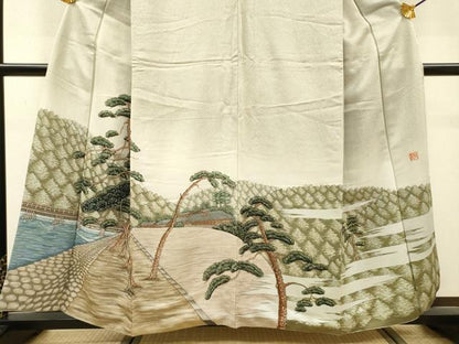 平和屋着物▼訪問着　作家物　渡り橋松文　暈し染　正絹　逸品　DABJ7458fe