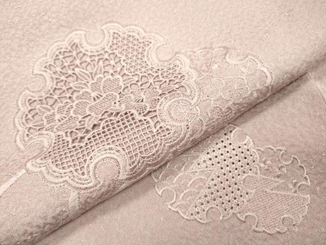 平和屋着物▼中国三大刺繍　スワトウ刺繍　汕頭刺繍　総刺繍　無地絵羽訪問着　雪輪花文　紅藤色　正絹　逸品　DABJ7459fe
