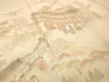 平和屋着物▼中国三大刺繍　スワトウ刺繍　汕頭刺繍　総刺繍　色留袖　室町絵巻　暈し染　金糸　正絹　逸品　DABJ7461fe