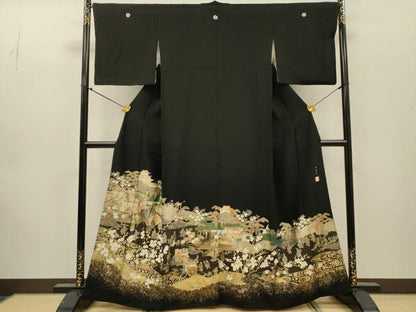 平和屋着物●豪華黒留袖　平安風景　友記本金箔　正絹　逸品　DABJ7468fe