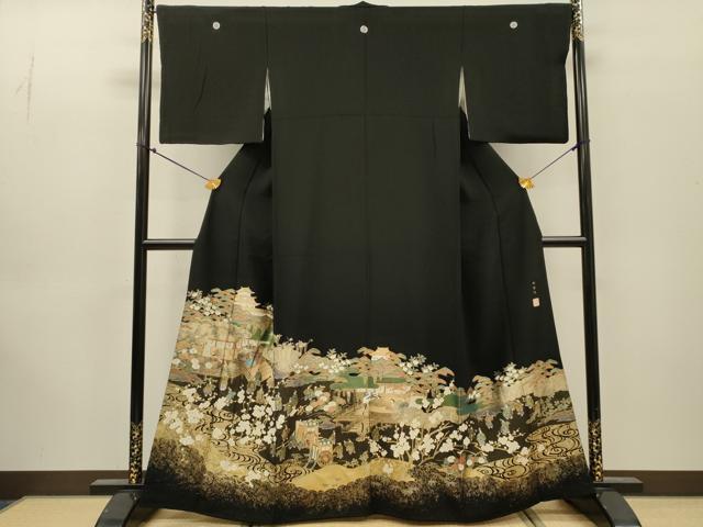 平和屋着物●豪華黒留袖　平安風景　友記本金箔　正絹　逸品　DABJ7468fe