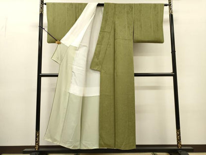 平和屋着物▼上質な色無地　辻が花地紋　青丹色　正絹　逸品　DABJ7469fe