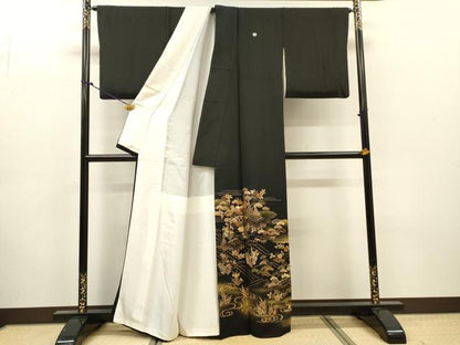 平和屋着物●京友禅作家　元橋宏太郎　黒留袖　風景花松文　金彩　正絹　逸品　DABJ7473fe
