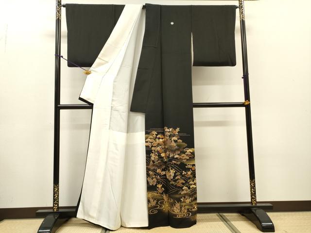 平和屋着物●京友禅作家　元橋宏太郎　黒留袖　風景花松文　金彩　正絹　逸品　DABJ7473fe