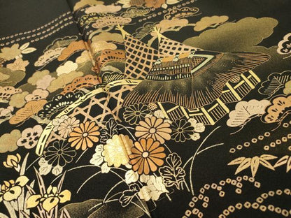 平和屋着物●京友禅作家　元橋宏太郎　黒留袖　風景花松文　金彩　正絹　逸品　DABJ7473fe