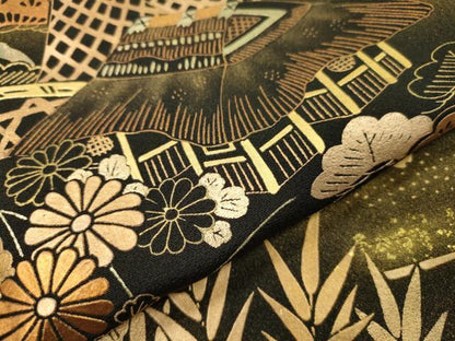 平和屋着物●京友禅作家　元橋宏太郎　黒留袖　風景花松文　金彩　正絹　逸品　DABJ7473fe