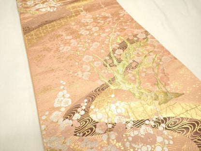 平和屋本店▼六通柄袋帯　枝梅　純金　正絹　逸品　DABJ7481fe