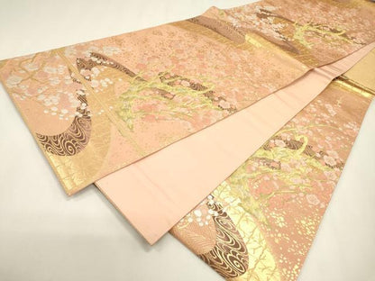平和屋本店▼六通柄袋帯　枝梅　純金　正絹　逸品　DABJ7481fe