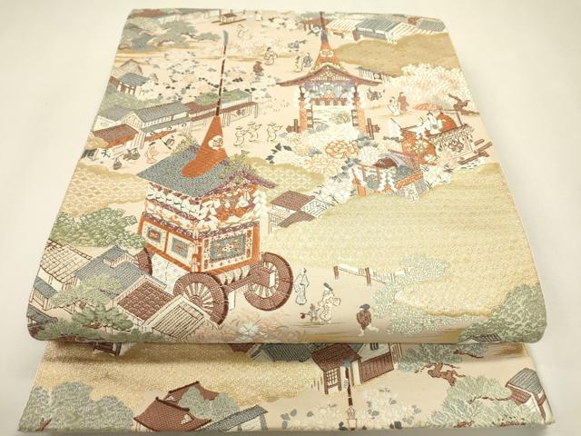 平和屋本店▼六通柄袋帯　唐織　祇園祭図　本金箔　正絹　逸品　DABJ7484fe