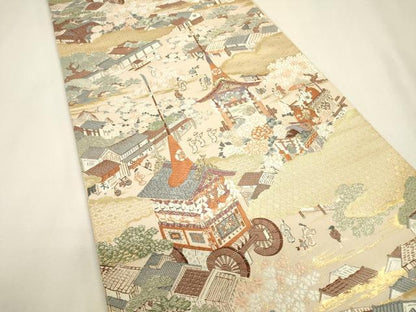平和屋本店▼六通柄袋帯　唐織　祇園祭図　本金箔　正絹　逸品　DABJ7484fe