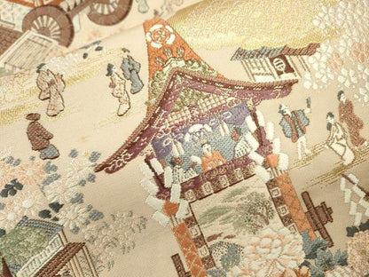 平和屋本店▼六通柄袋帯　唐織　祇園祭図　本金箔　正絹　逸品　DABJ7484fe