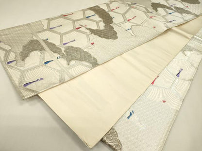 平和屋本店▼西陣　六通柄袋帯　唐織　亀甲孔雀文　九百錦　本金箔　正絹　逸品　DABJ7485fe