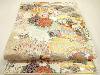 平和屋本店▼全通柄袋帯　唐織　桃山宝華松文　本金箔二重　正絹　逸品　DABJ7486fe