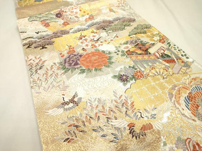 平和屋本店▼全通柄袋帯　唐織　桃山宝華松文　本金箔二重　正絹　逸品　DABJ7486fe