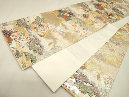 平和屋本店▼全通柄袋帯　唐織　桃山宝華松文　本金箔二重　正絹　逸品　DABJ7486fe
