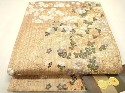 平和屋本店▼西陣　三上織物謹製　両面　六通柄袋帯　唐織　秀宝絵巻　本金箔　証紙付き　正絹　逸品　DABJ7487fe