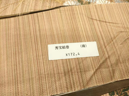 平和屋本店▼西陣　三上織物謹製　両面　六通柄袋帯　唐織　秀宝絵巻　本金箔　証紙付き　正絹　逸品　DABJ7487fe