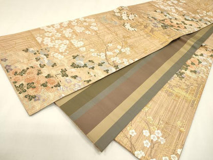 平和屋本店▼西陣　三上織物謹製　両面　六通柄袋帯　唐織　秀宝絵巻　本金箔　証紙付き　正絹　逸品　DABJ7487fe