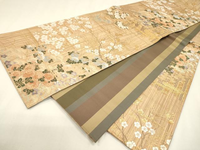 平和屋本店▼西陣　三上織物謹製　両面　六通柄袋帯　唐織　秀宝絵巻　本金箔　証紙付き　正絹　逸品　DABJ7487fe