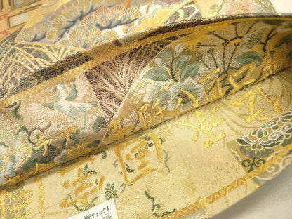 平和屋本店▼極上　西陣あさぎ　丸帯　伝承国宝図　一阡八百口織　プラチナ本金箔　さが美扱い　正絹　逸品　DABJ7488fe