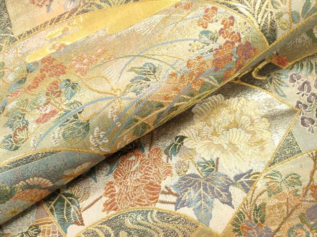 平和屋本店▼極上　西陣あさぎ　丸帯　伝承国宝図　一阡八百口織　プラチナ本金箔　さが美扱い　正絹　逸品　DABJ7488fe