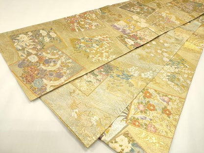 平和屋本店▼極上　西陣あさぎ　丸帯　加賀名品百撰　一千八百口織　プラチナ本金箔　正絹　逸品　DABJ7489fe