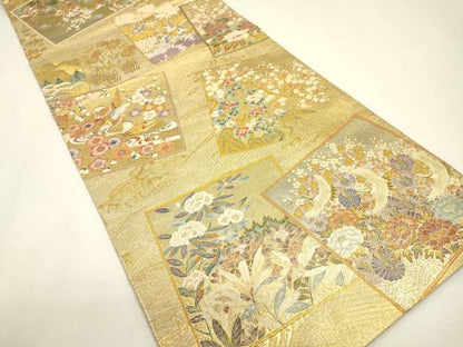 平和屋本店▼極上　西陣あさぎ　丸帯　加賀名品百撰　一千八百口織　プラチナ本金箔　正絹　逸品　DABJ7489fe