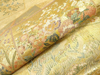 平和屋本店▼極上　西陣あさぎ　丸帯　加賀名品百撰　一千八百口織　プラチナ本金箔　正絹　逸品　DABJ7489fe