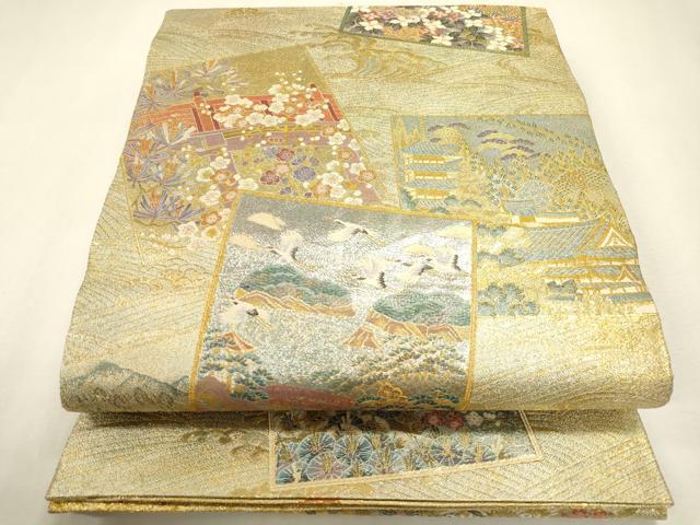 平和屋本店▼極上　西陣あさぎ　丸帯　加賀名品百撰　一千八百口織　プラチナ本金箔　正絹　逸品　DABJ7489fe