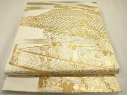 平和屋本店▼六通柄　本袋帯　風景文　純金箔24K　正絹　逸品　DABJ7491fe