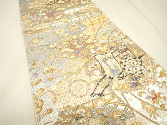 平和屋本店▼六通柄袋帯　道長御所車文　九百本金弐重織　正絹　逸品　DABJ7496fe
