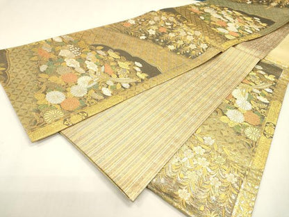 平和屋本店▼両面　六通柄袋帯　鳳凰桐花文　本金箔　正絹　逸品　DABJ7500fe