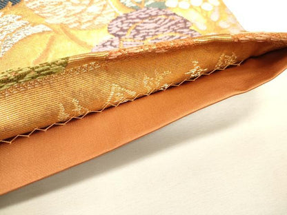 平和屋本店▼六通柄袋帯　唐織　草花文　純金箔　正絹　逸品　DABJ7502fe