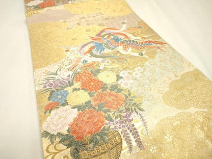 平和屋本店▼六通柄袋帯　唐織　鳳凰飾花文　本金箔　正絹　逸品　DABJ7506fe