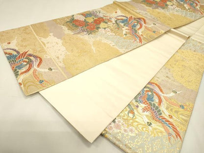 平和屋本店▼六通柄袋帯　唐織　鳳凰飾花文　本金箔　正絹　逸品　DABJ7506fe