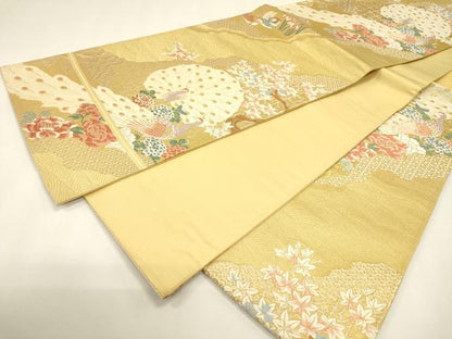 平和屋本店▼六通柄袋帯　唐織　孔雀花文　本金二重箔　正絹　逸品　DABJ7509fe