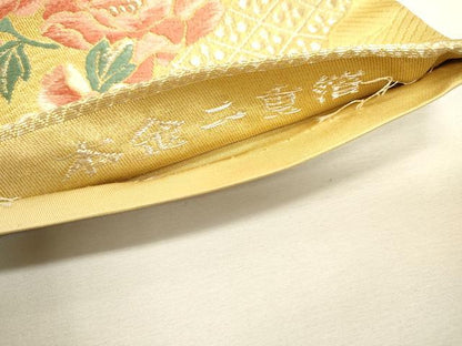 平和屋本店▼六通柄袋帯　唐織　孔雀花文　本金二重箔　正絹　逸品　DABJ7509fe
