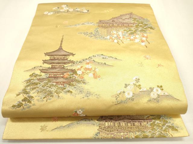 平和屋本店●太鼓柄袋帯　京百景絵図　金泥箔　本金箔　正絹　逸品　DABJ7510fe