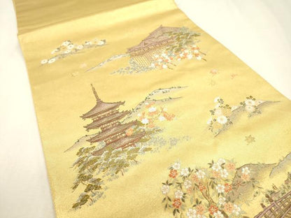 平和屋本店●太鼓柄袋帯　京百景絵図　金泥箔　本金箔　正絹　逸品　DABJ7510fe